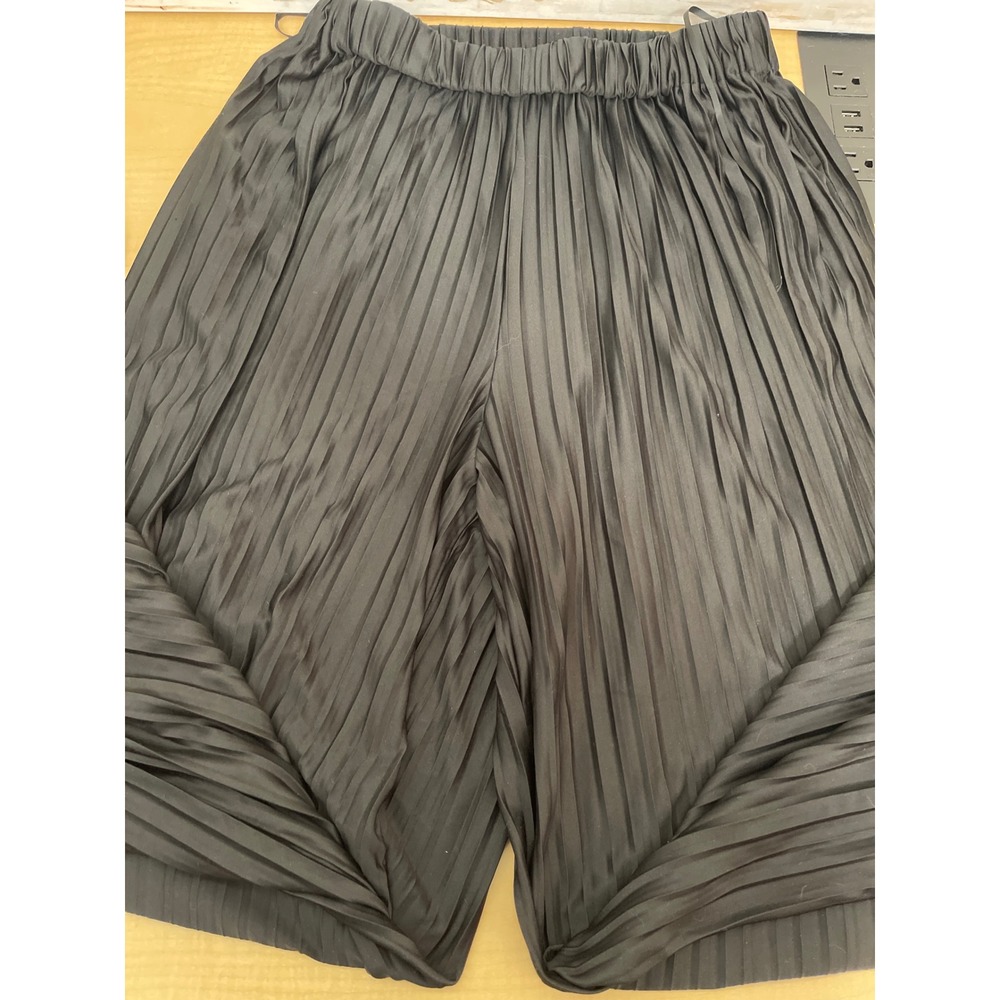 Commense Black Pleated Wide Leg Pants Elastic Waist Pockets Small